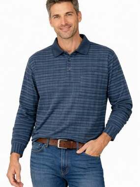 Hugo Boss Blue Stripe Long Sleeve Polo Shirt Cotton Pocket Size 50